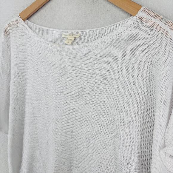 EILEEN FISHER Sweater L Organic Linen Short Sleeve Boat Neck Sheer White - Picture 6 of 12